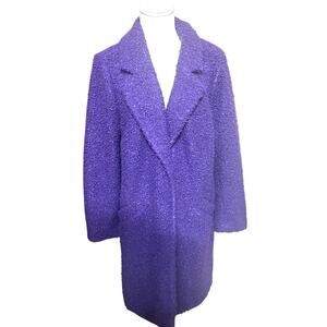 Alfani Purple Boucle Coat Womens Size M long overcoat pockets furry